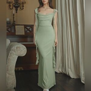 MESH RUFFLE HEM MAXI DRESS